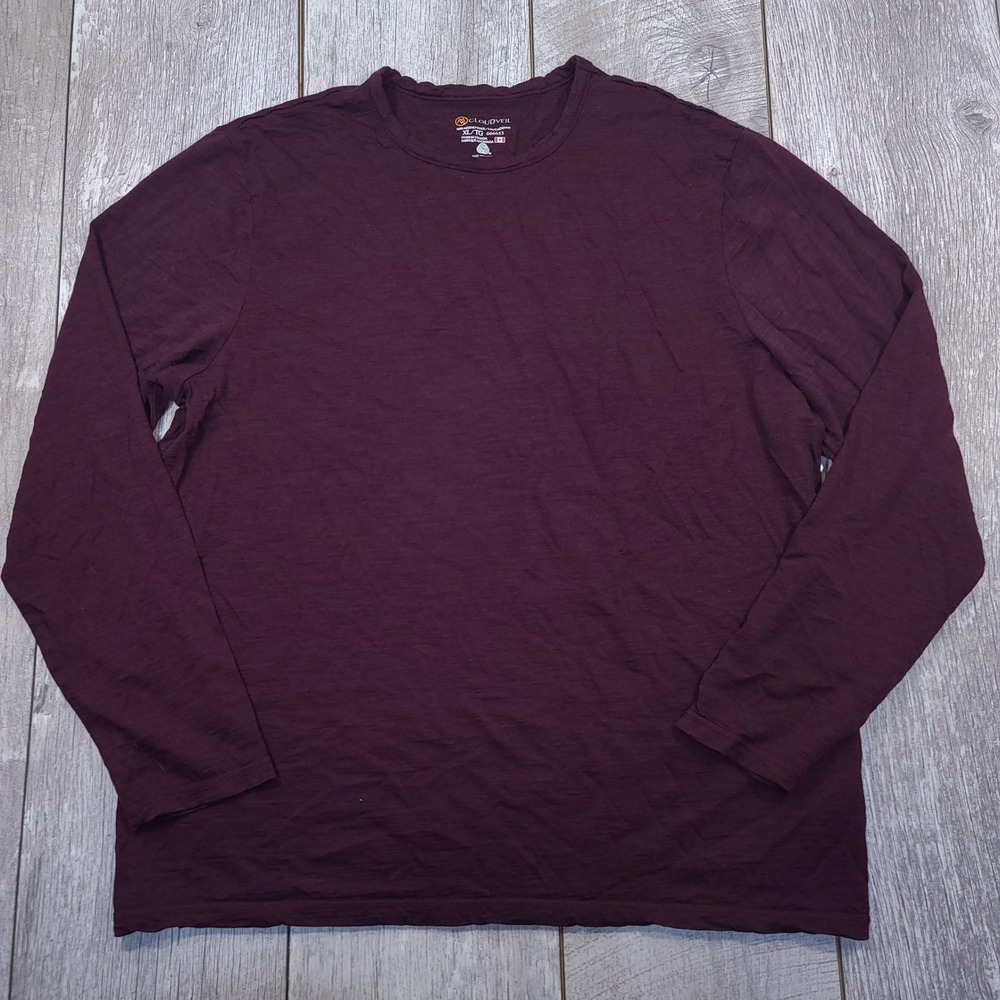 Cloudveil Shirt Mens XL Burgundy 100% Merino Wool Long Sleeve Crew Neck Canada